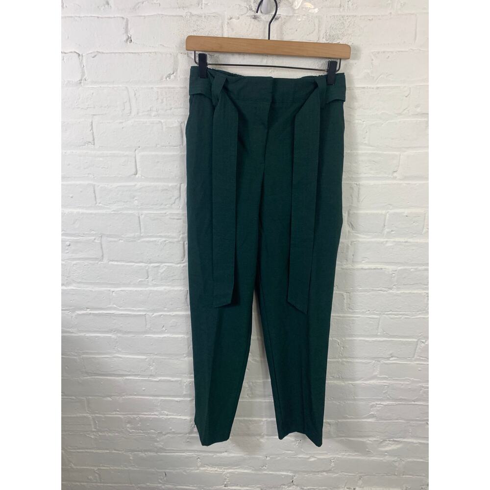 Rachel Zoe Women's High-Rise Tapered Leg Belted Paperbag Pant Teal Green Size 4